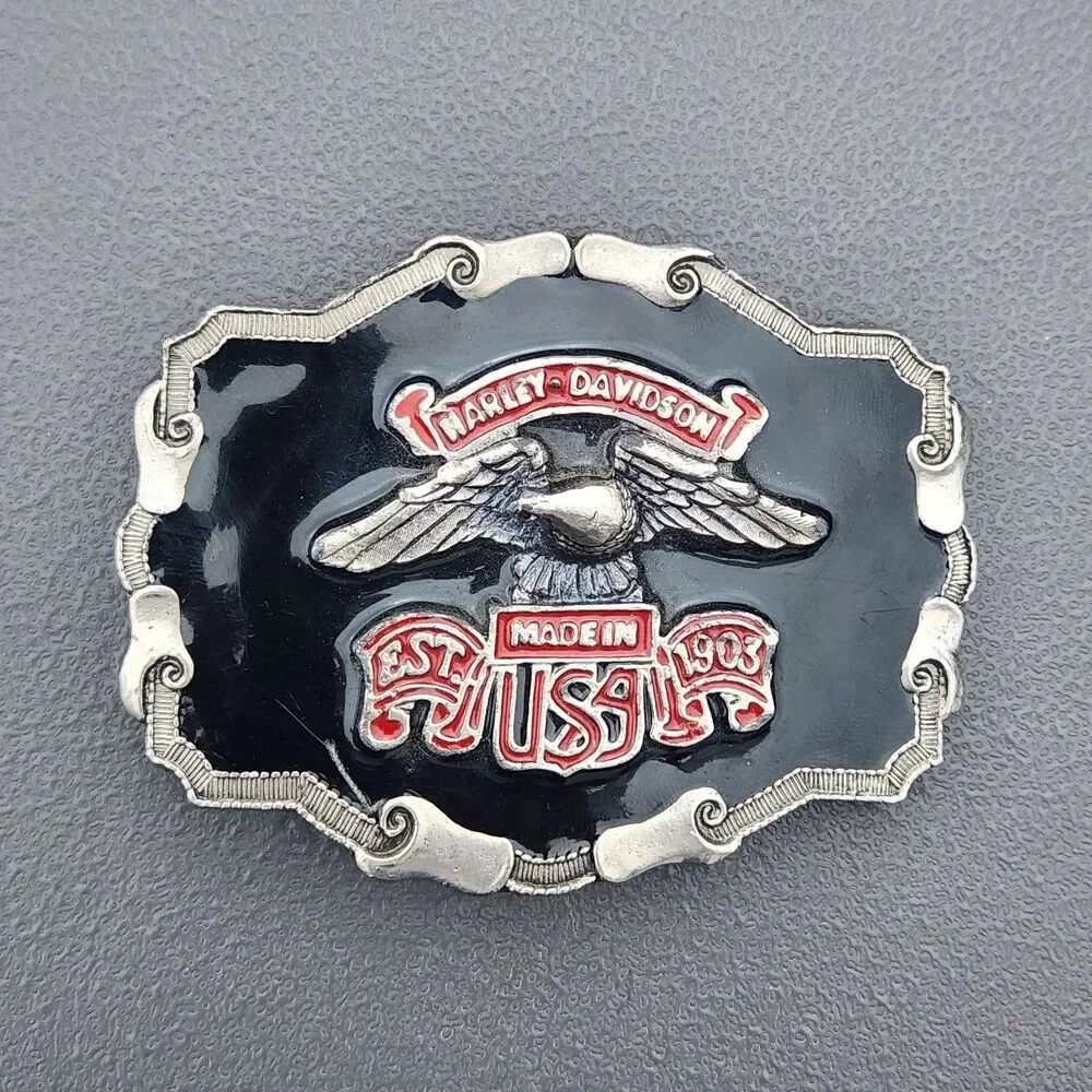 Harley-Davidson Made In USA Flying Eagle Red/Black Enamel 901 Belt Buckle Heavy